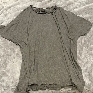 All Saints Gray Short Sleeve Tee with Chain Trim